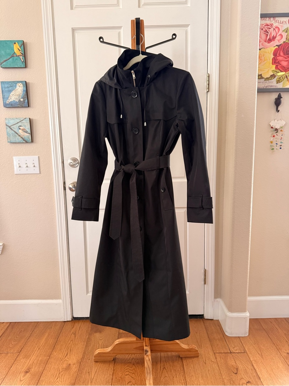 Stand Collar Hooded Trench Coat with Belt Kimi and Kai- new without tag